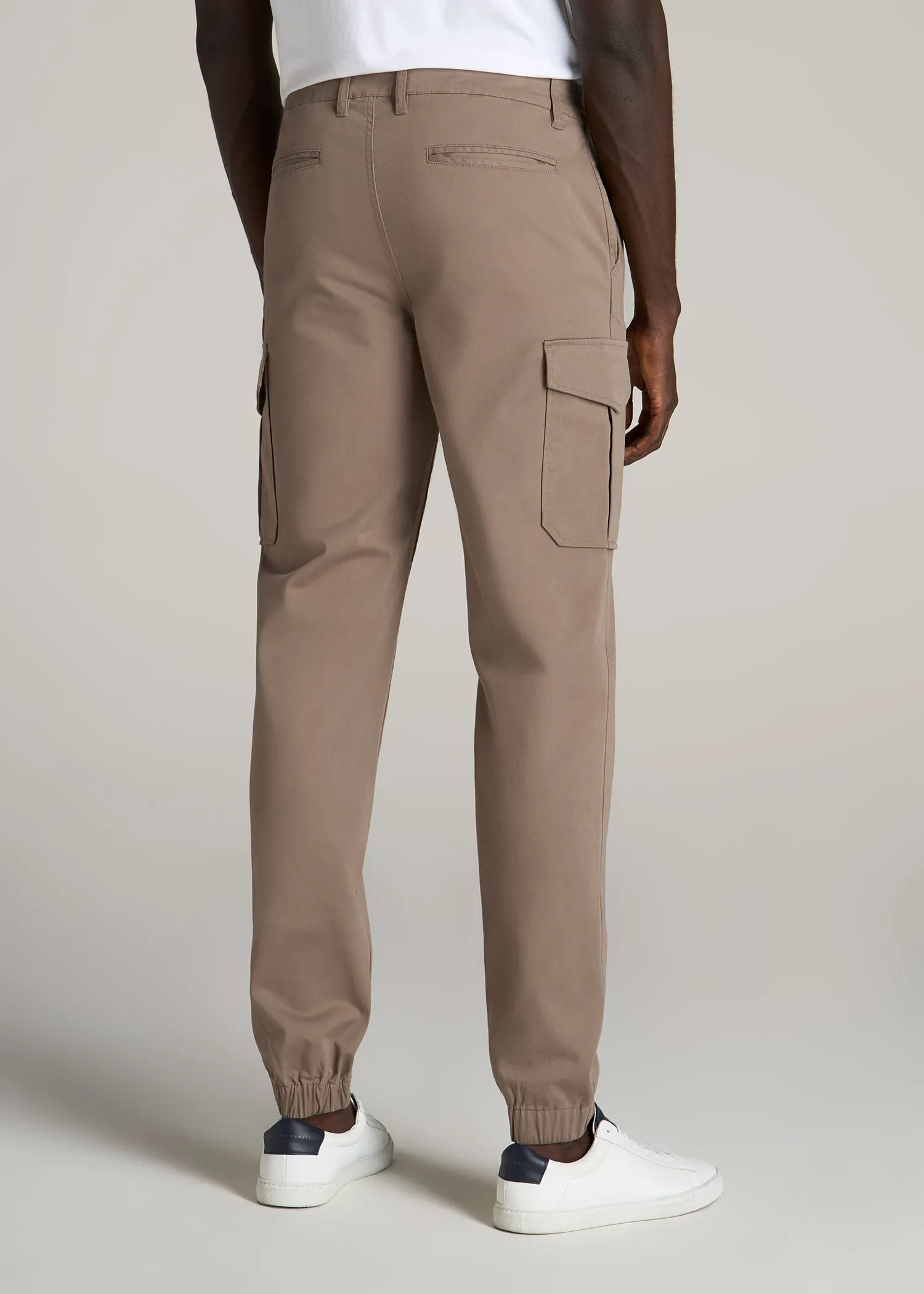TAPERED-FIT Stretch Cotton Cargo Jogger Pants for Tall Men in Dark Sand sold by American Tall product image thumbnail 5