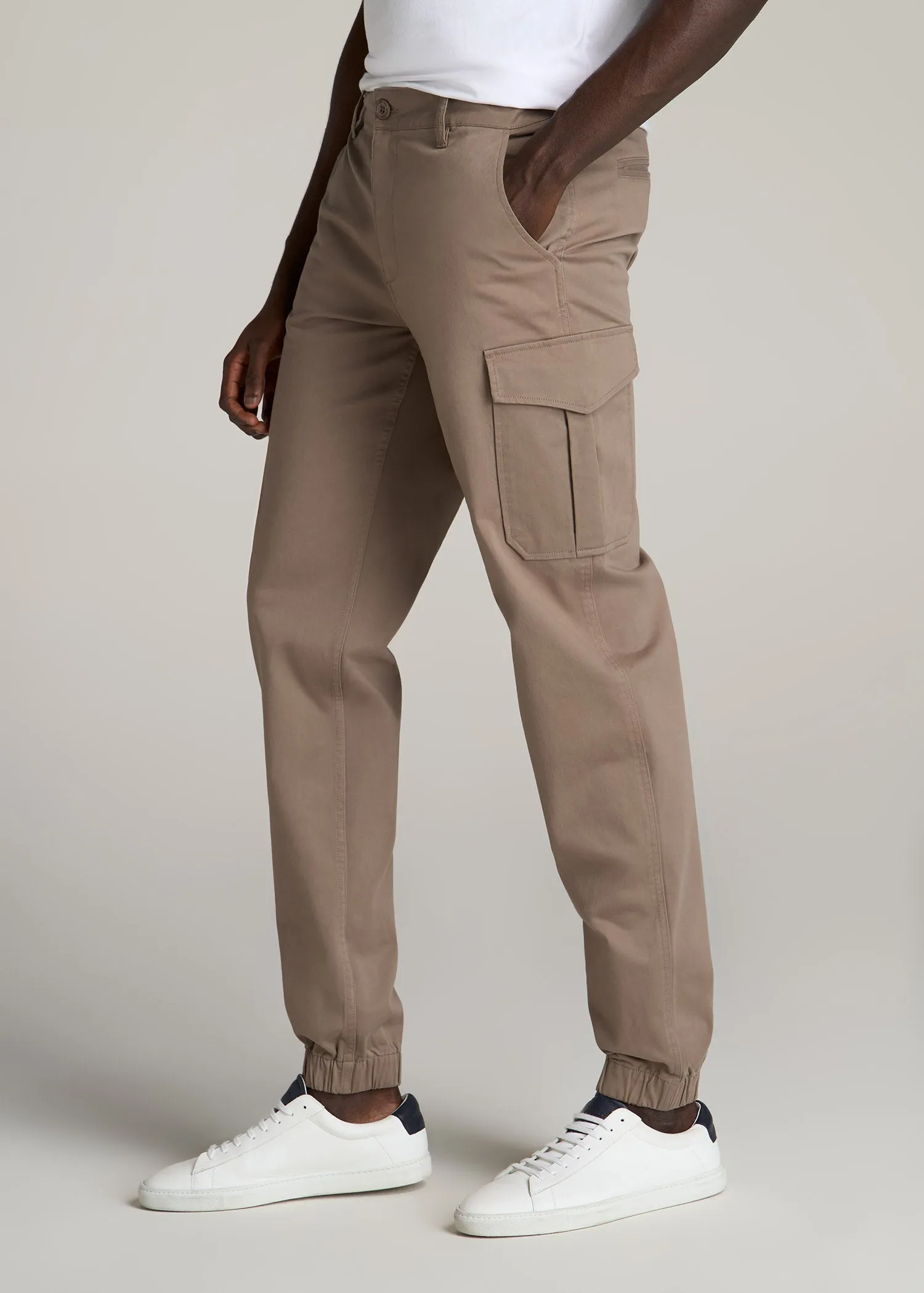 TAPERED-FIT Stretch Cotton Cargo Jogger Pants for Tall Men in Dark Sand sold by American Tall product image thumbnail 3
