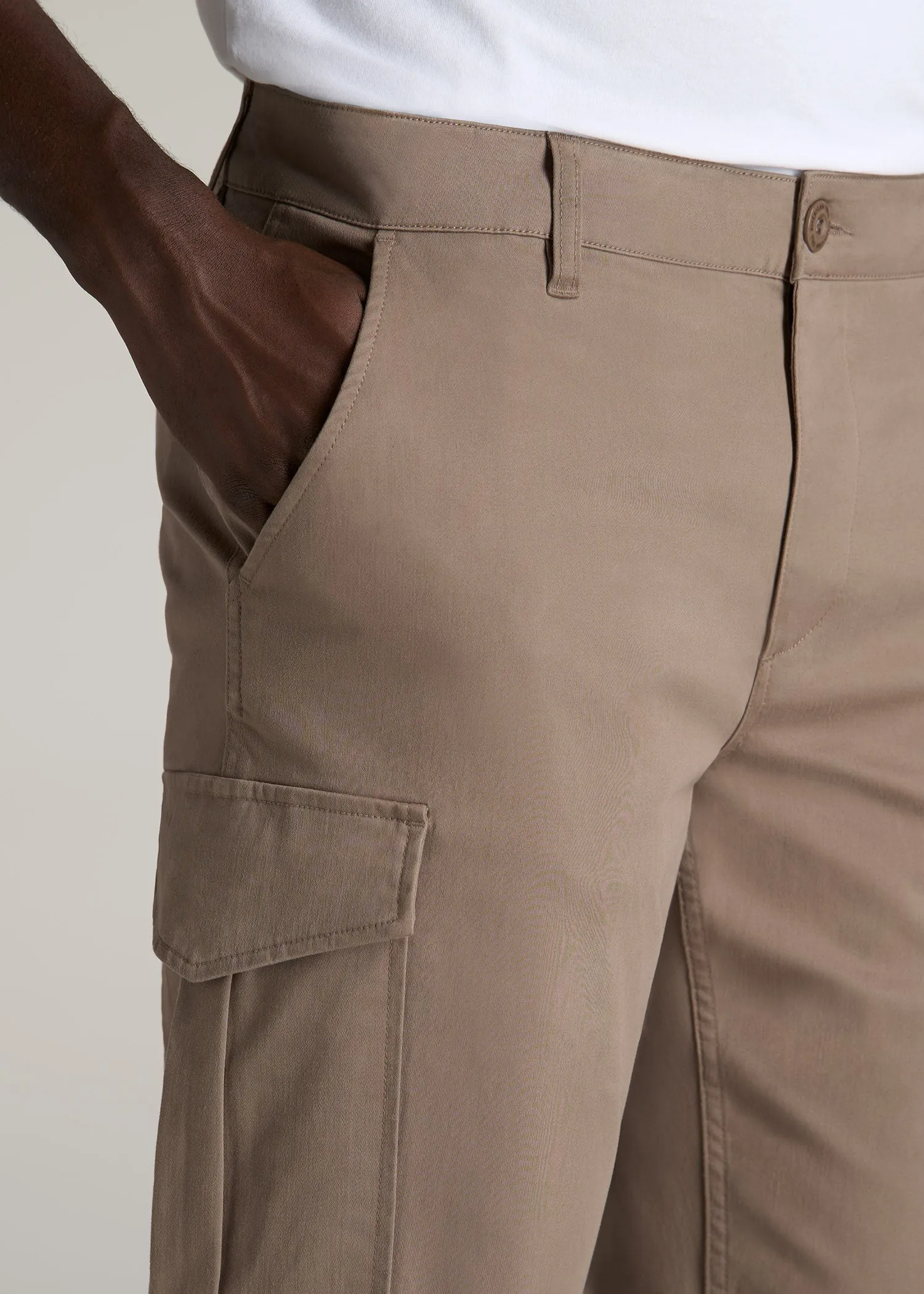 TAPERED-FIT Stretch Cotton Cargo Jogger Pants for Tall Men in Dark Sand sold by American Tall product image thumbnail 2