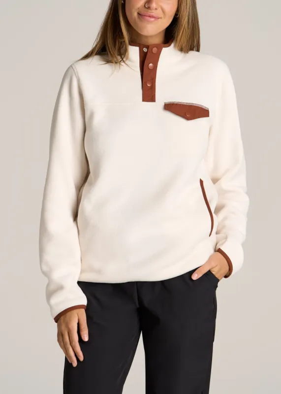 Polar Fleece 3-Snap Pullover Sweater for Tall Women in Natural sold by American Tall