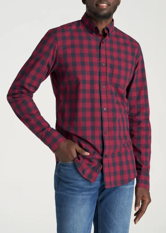 Soft-Wash Button-Up Shirt for Tall Men in Red & Deep Denim Plaid sold by American Tall