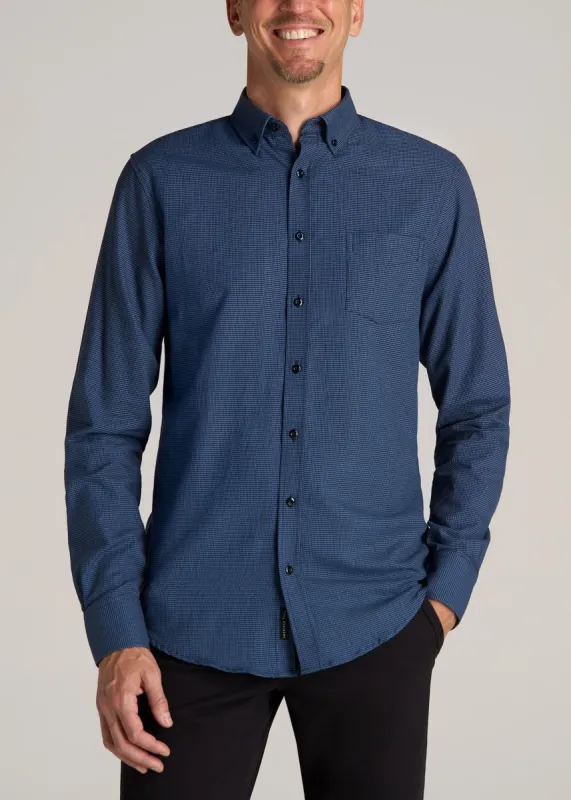 Soft-Wash Button-Up Shirt for Tall Men in Light Blue Houndstooth sold by American Tall