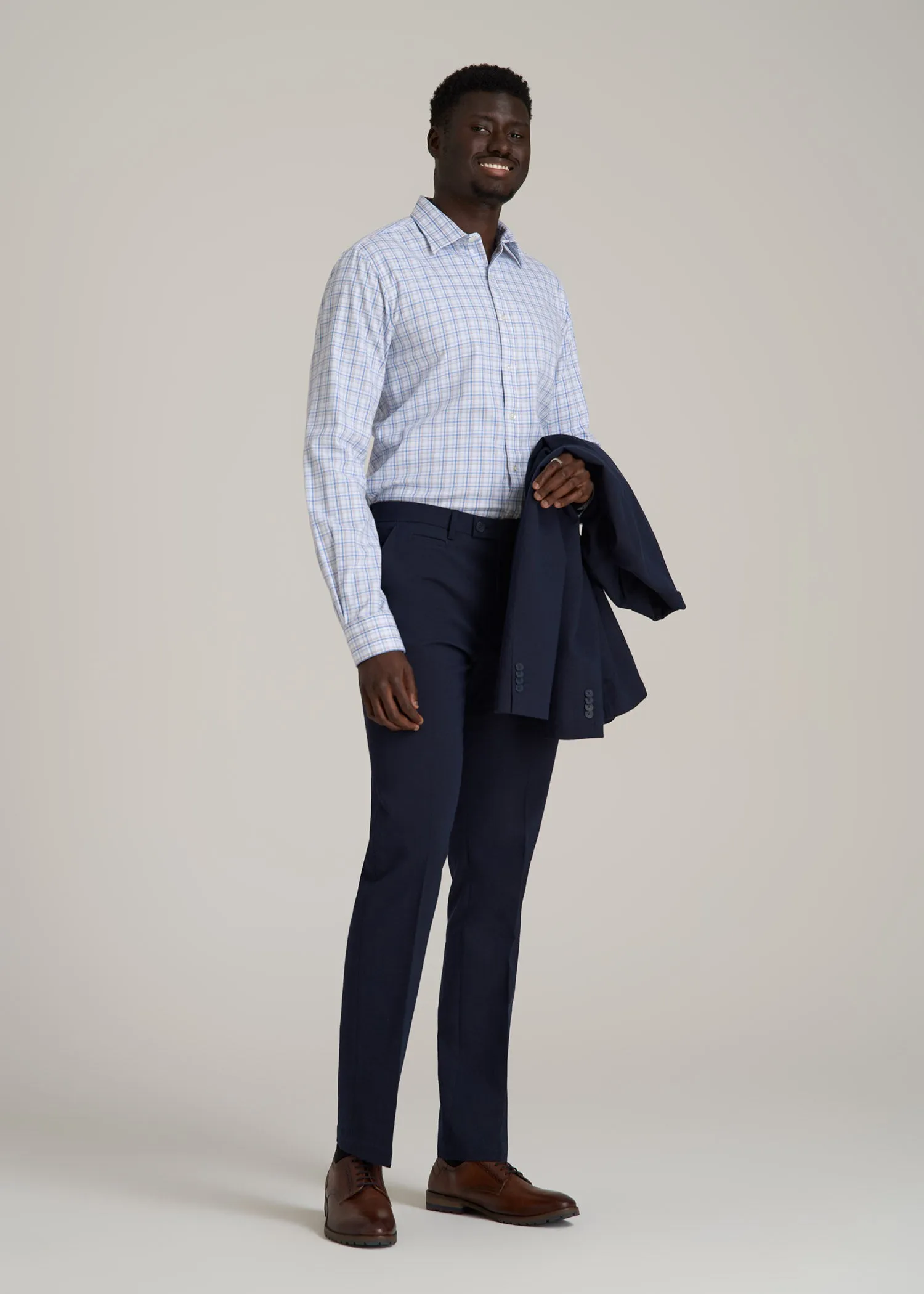 Oskar Button-Up Dress Shirt for Tall Men in Soft Blue and Beige Plaid sold by American Tall product image thumbnail 4