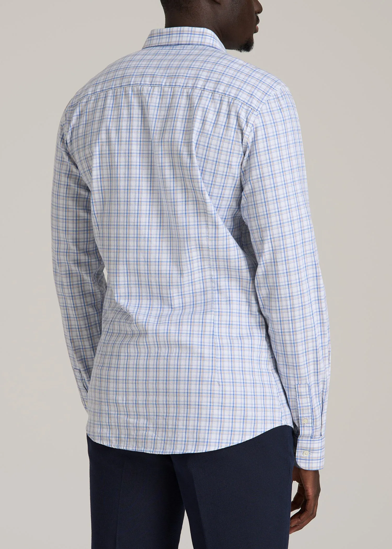 Oskar Button-Up Dress Shirt for Tall Men in Soft Blue and Beige Plaid sold by American Tall product image thumbnail 5