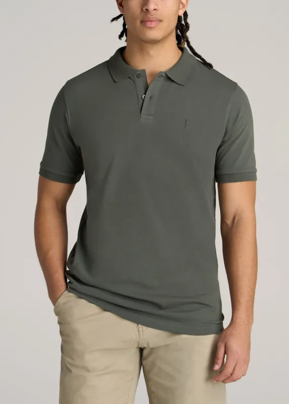 Classic Polo with Embroidered Logo for Tall Men in Spring Olive sold by American Tall