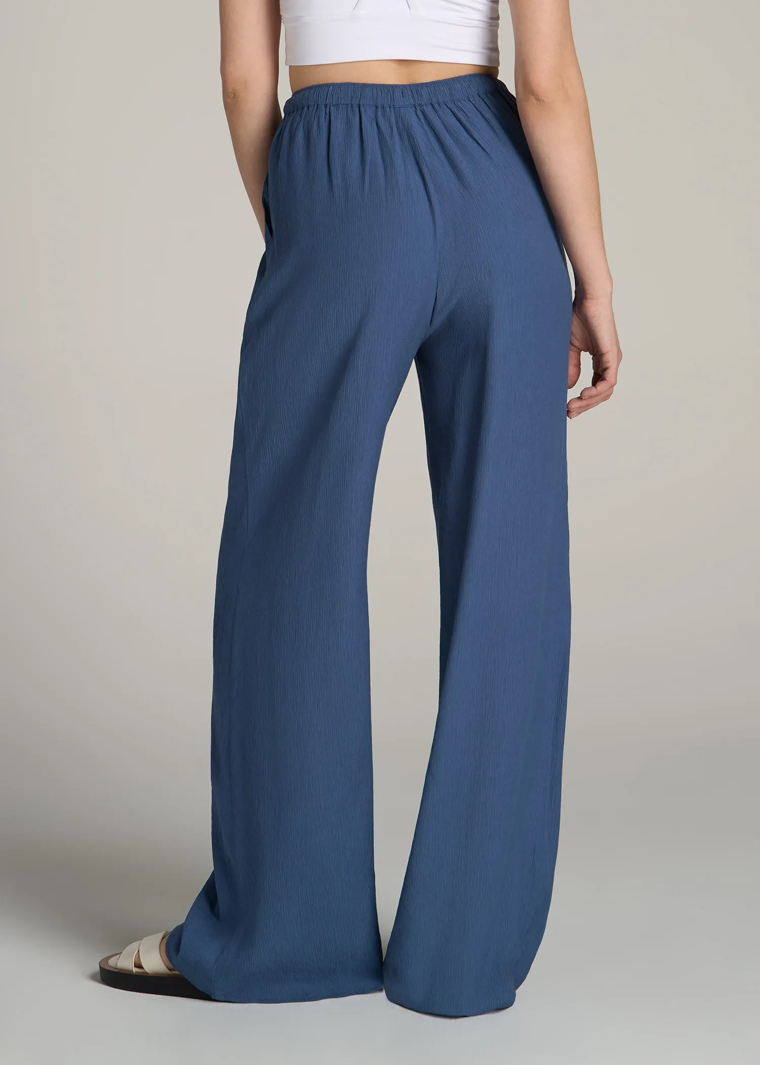 Crinkle Pull-on Wide-leg Pants for Tall Women in Steel Blue sold by American Tall product image thumbnail 5