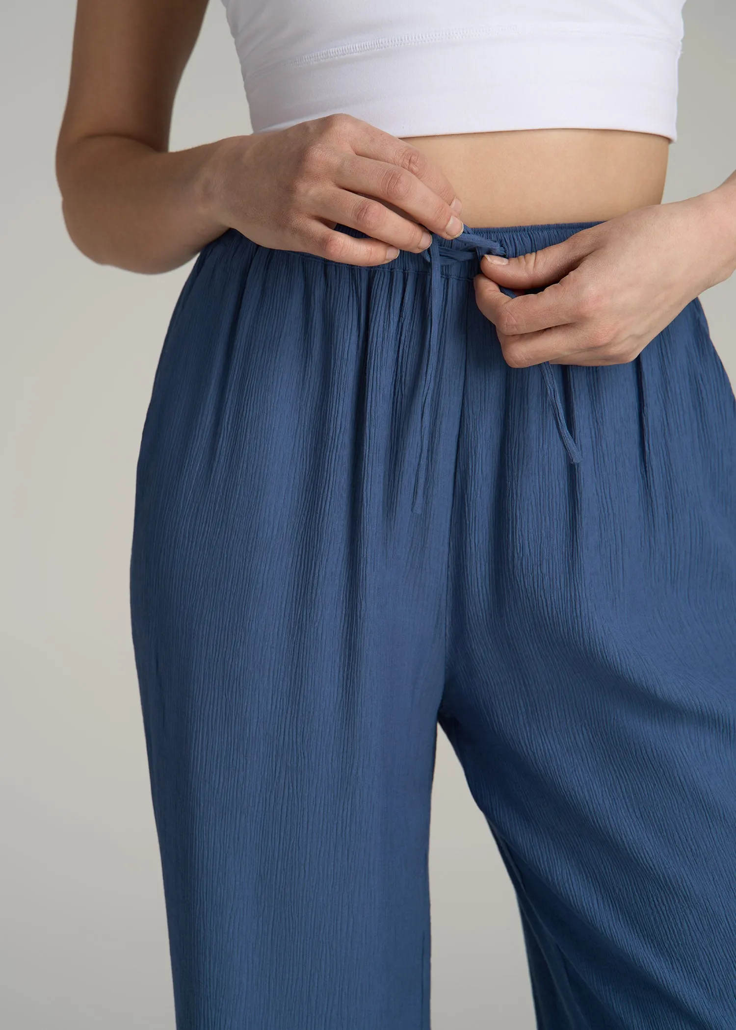 Crinkle Pull-on Wide-leg Pants for Tall Women in Steel Blue sold by American Tall product image thumbnail 2