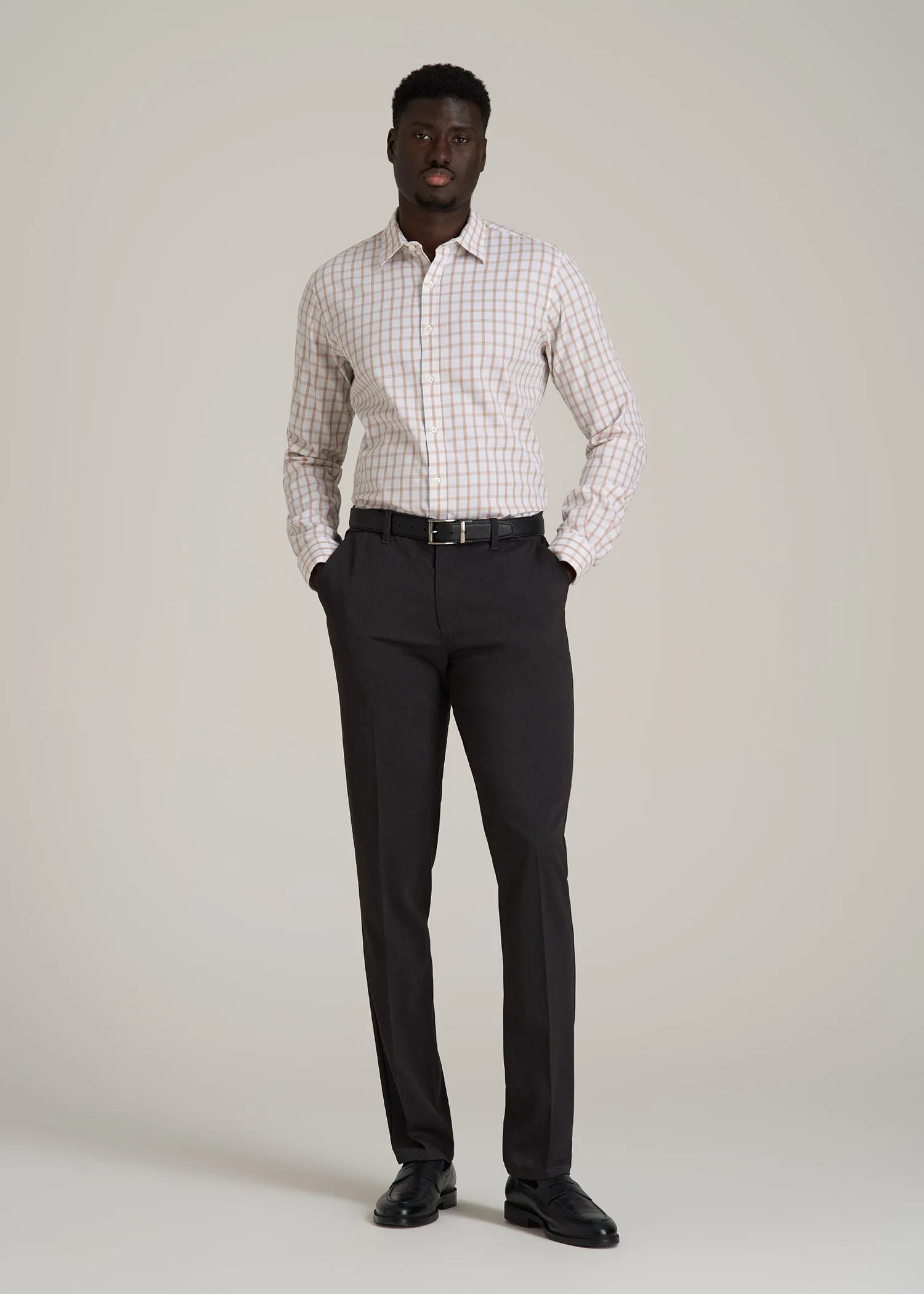 Oskar Button-Up Dress Shirt for Tall Men in Beige Grid sold by American Tall product image thumbnail 4