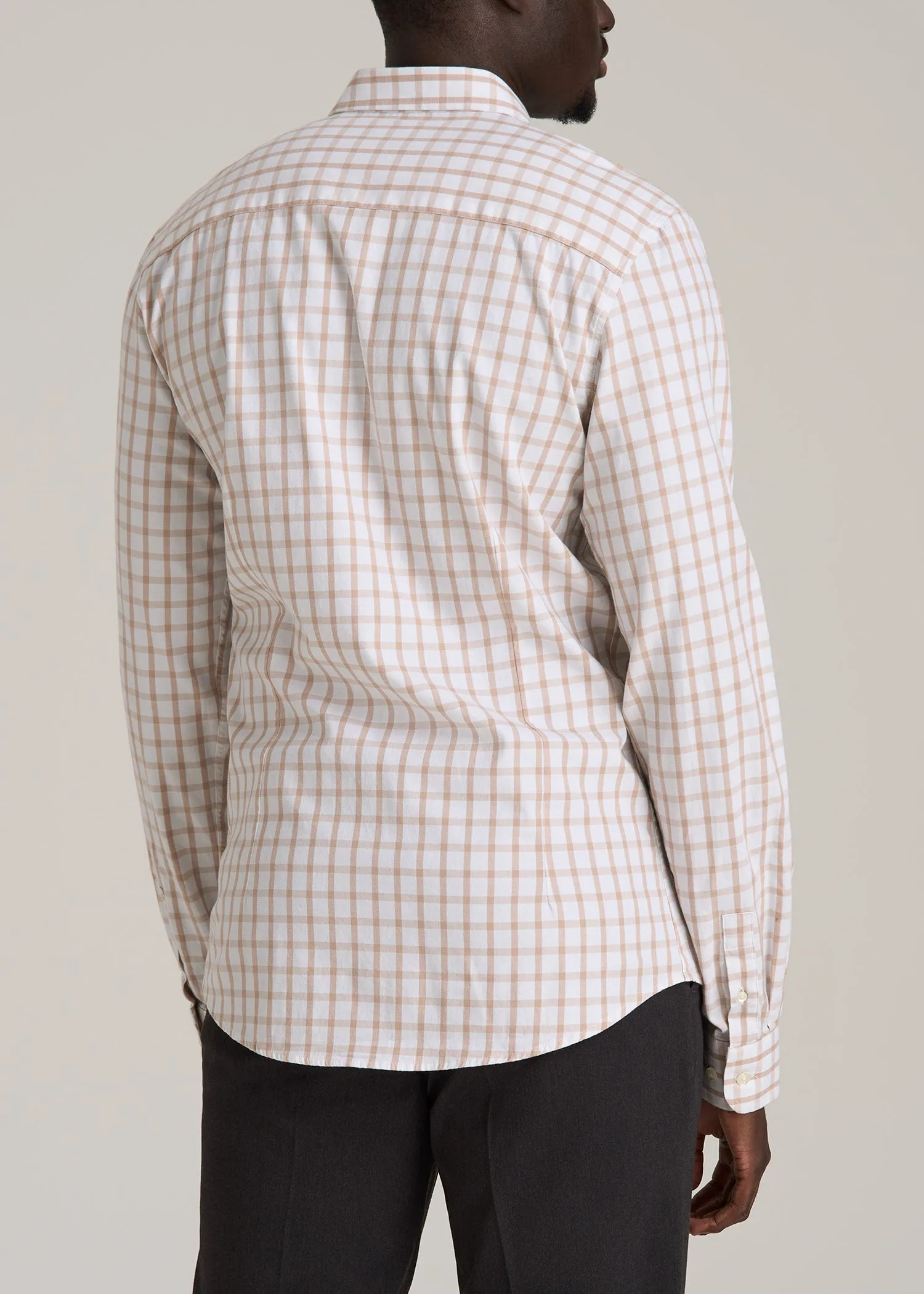 Oskar Button-Up Dress Shirt for Tall Men in Beige Grid sold by American Tall product image thumbnail 5
