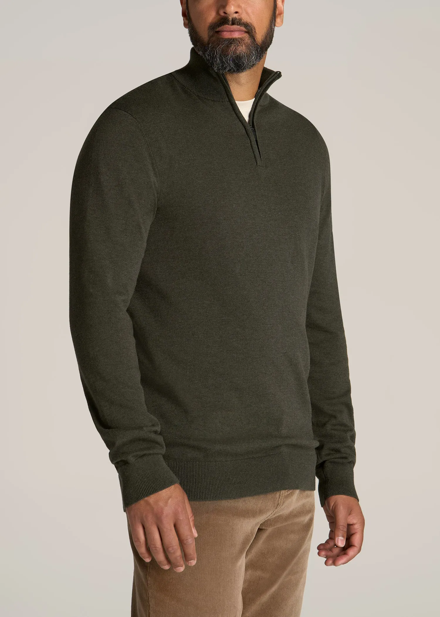 Everyday Quarter-Zip Tall Men's Sweater in Dark Olive Green sold by American Tall product image thumbnail 3