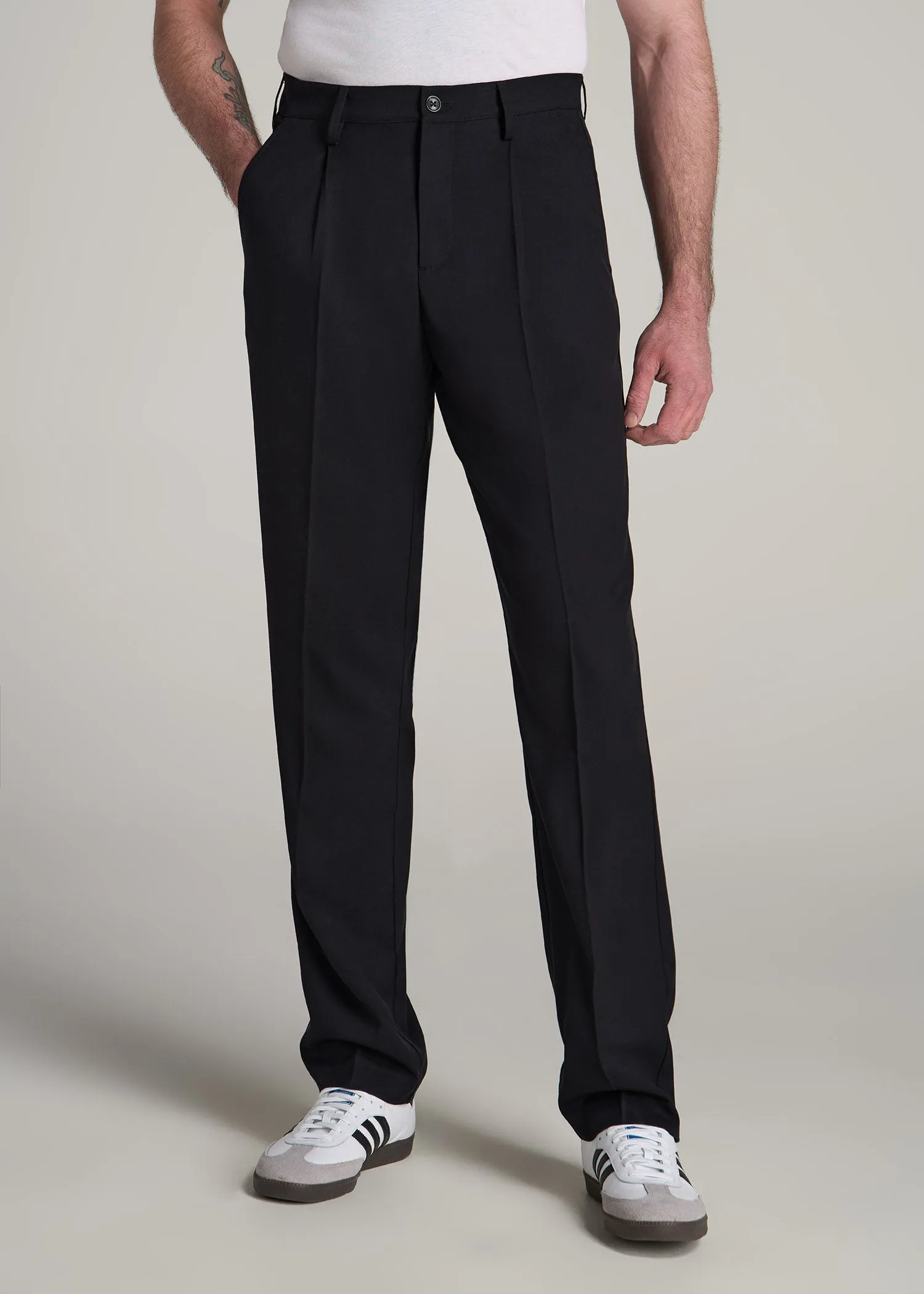 Relaxed Pleated Trousers for Tall Men in Black sold by American Tall