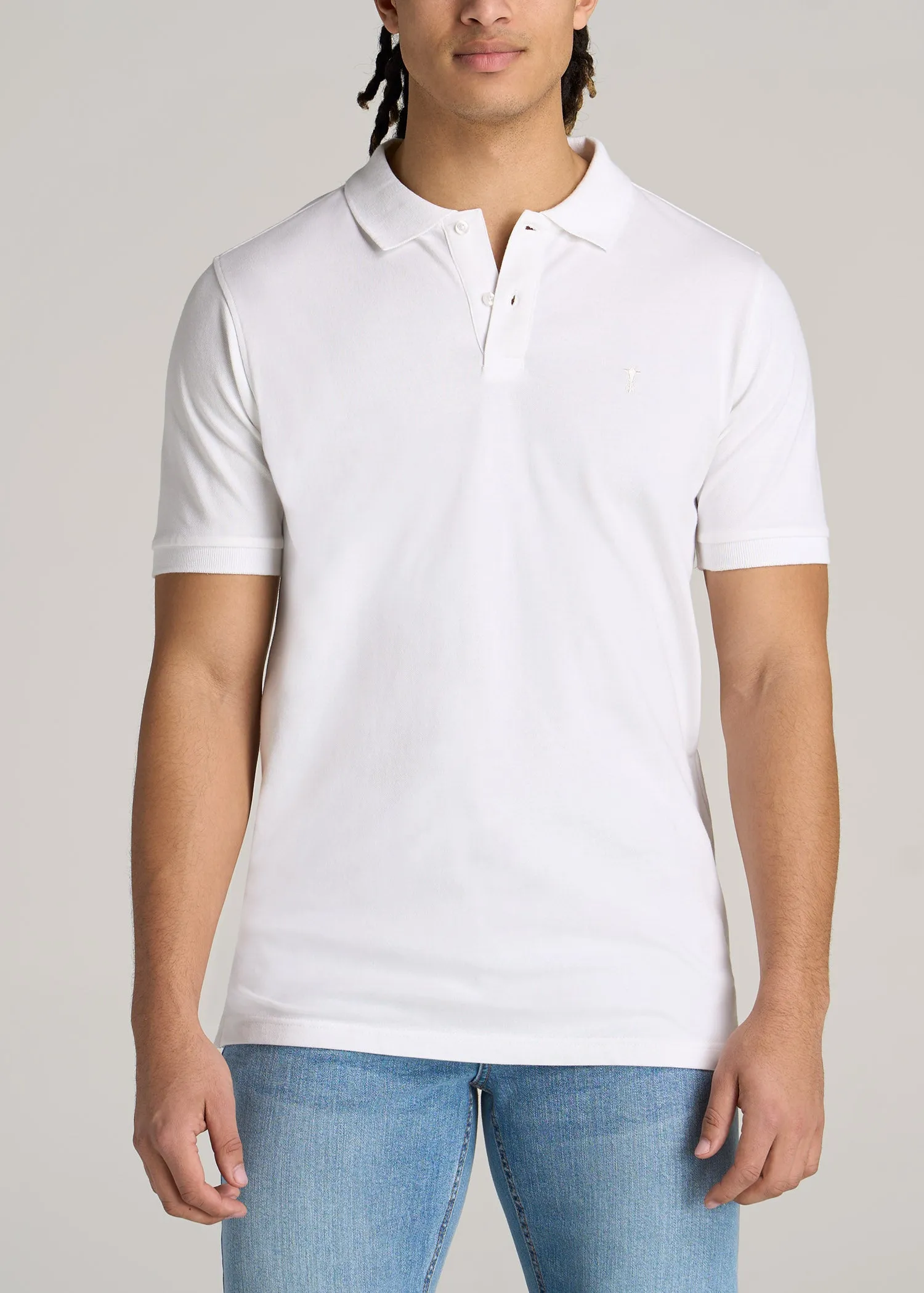 Classic Polo with Embroidered Logo for Tall Men in Bright White sold by American Tall