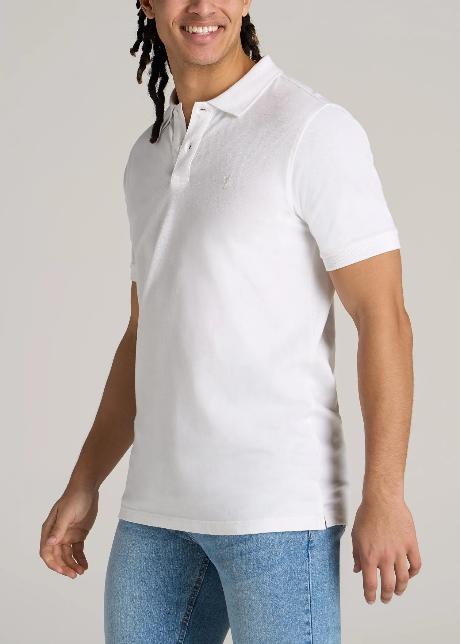 Classic Polo with Embroidered Logo for Tall Men in Bright White sold by American Tall product image thumbnail 3