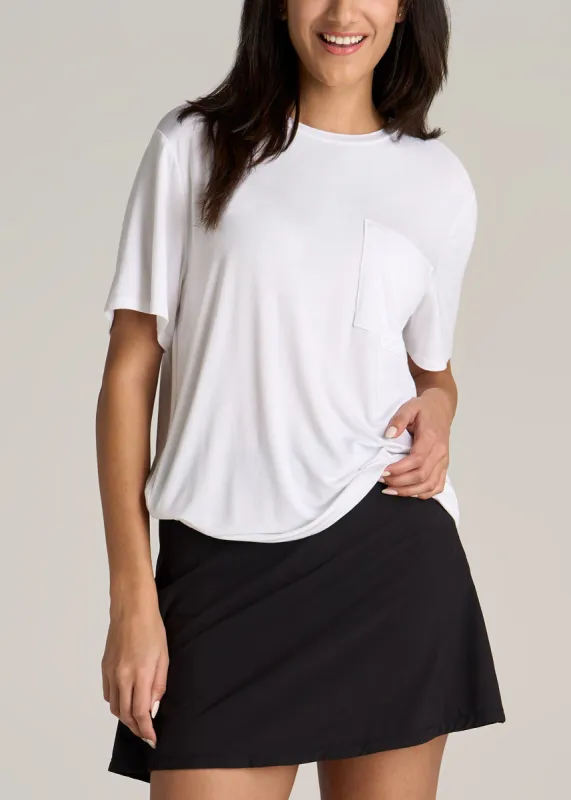 Short-Sleeve Oversized Crewneck Pocket T-Shirt for Tall Women in White sold by American Tall