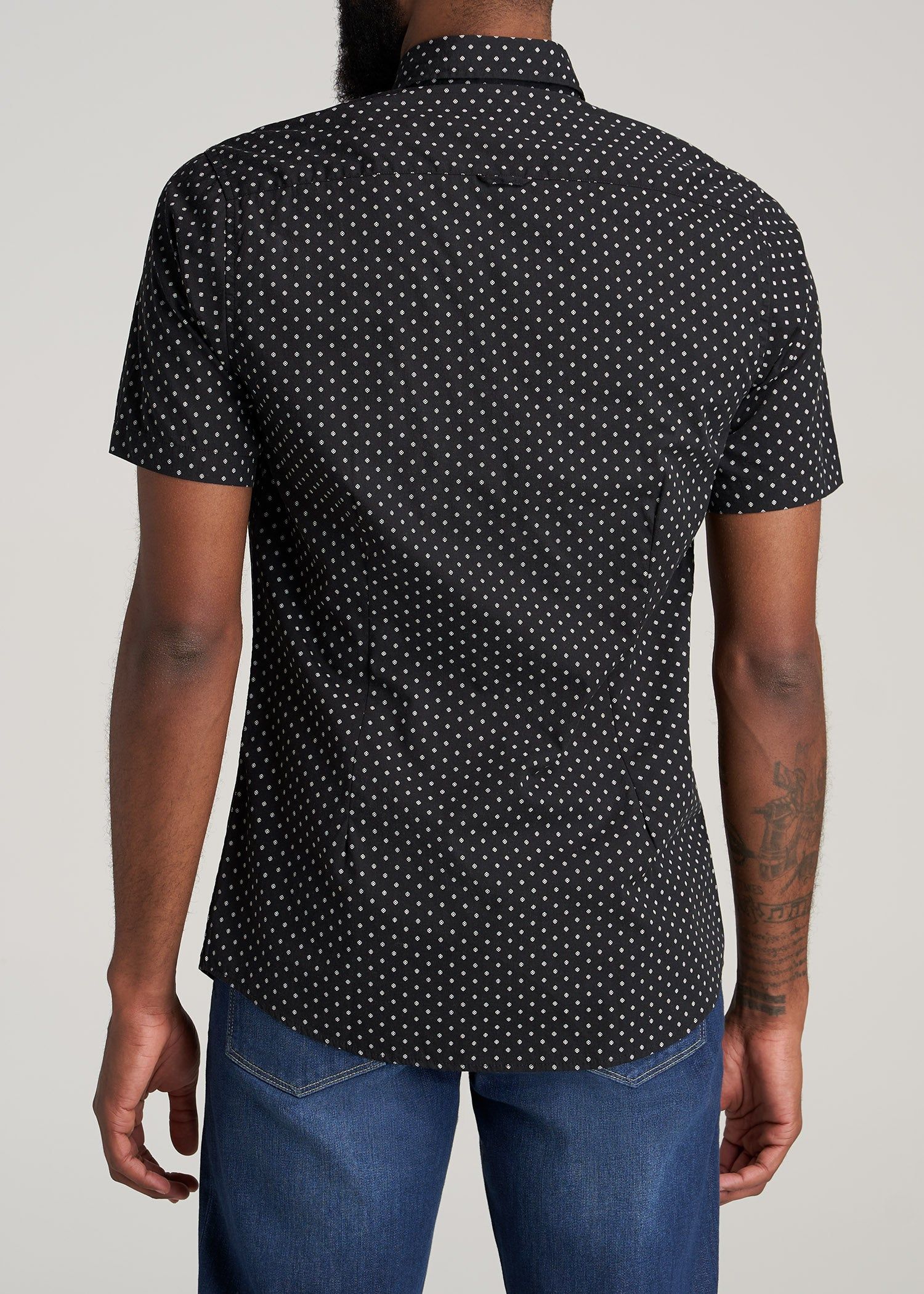 Woven Print Short Sleeve Shirt for Tall Men in Black Mini Geometric Print sold by American Tall product image thumbnail 5