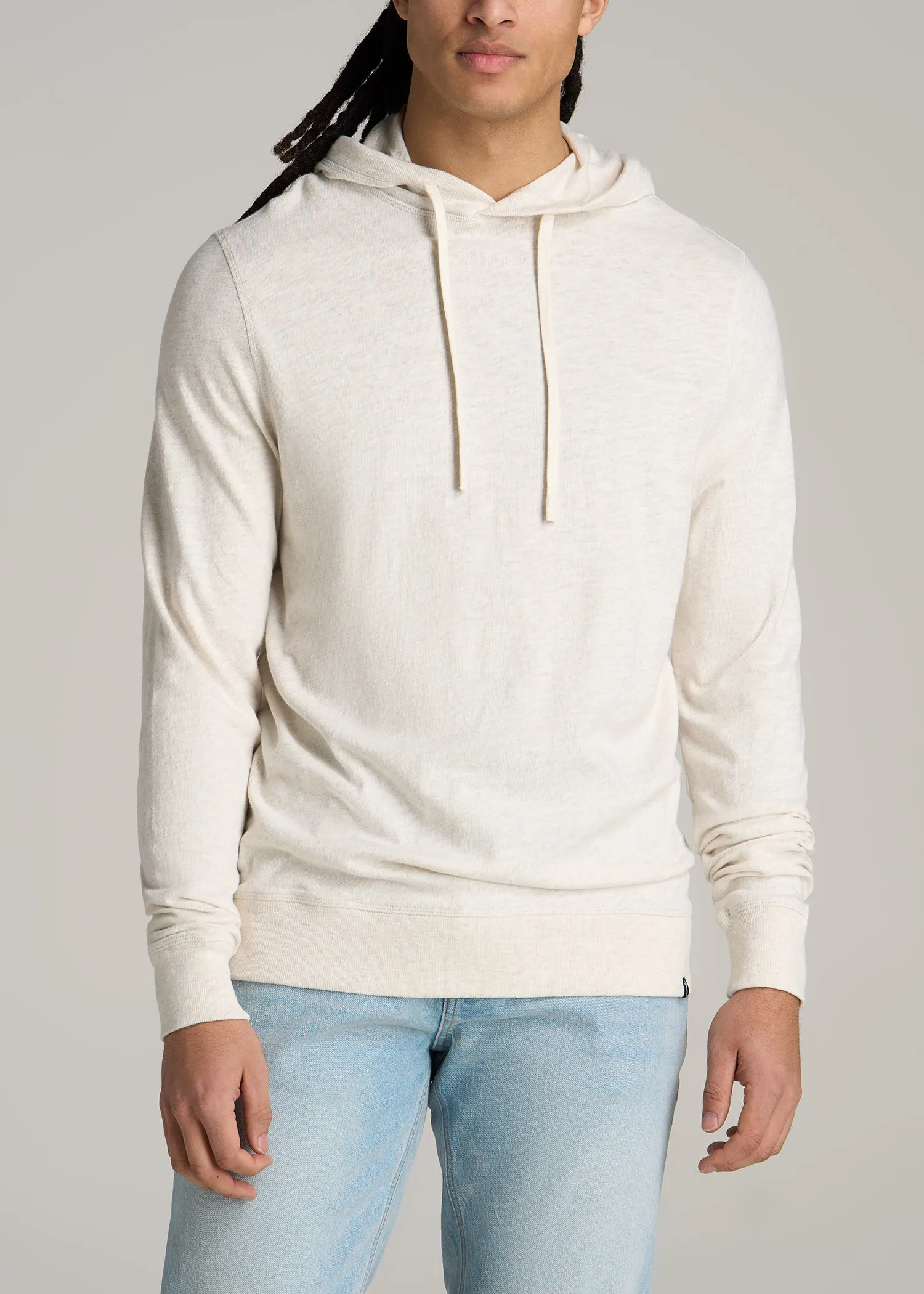 Sunwashed Slub Pullover Hoodie for Tall Men in Heathered Oatmeal sold by American Tall