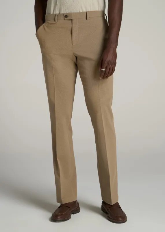 Textured Garment Washed Stretch Cotton Suit Pants for Tall Men in Desert Khaki sold by American Tall