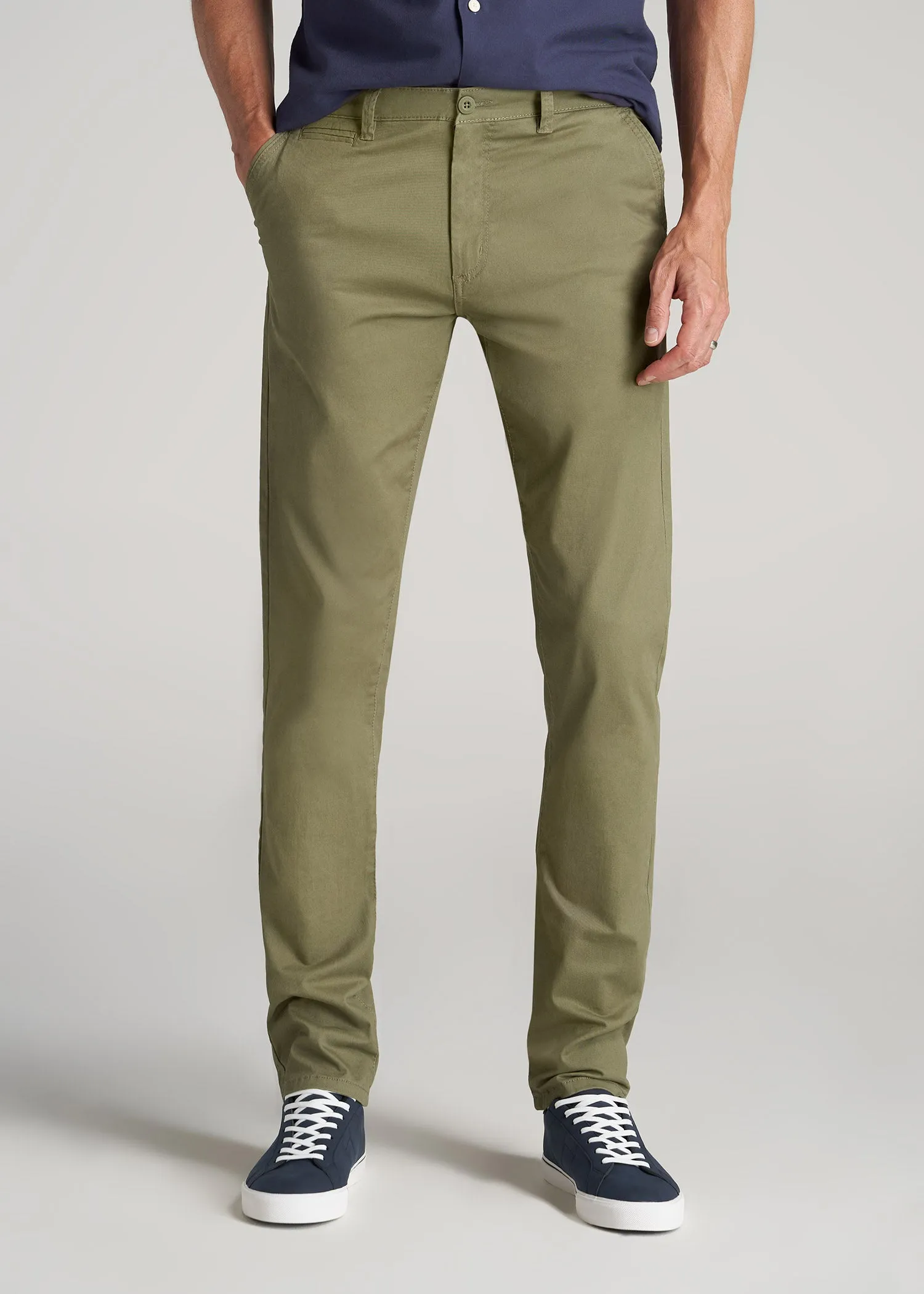 Carman TAPERED Chinos for Tall Men in Fatigue Green sold by American Tall
