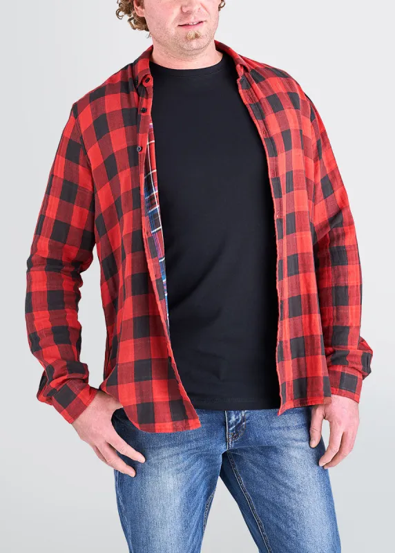 Double-Weave Button-Up Shirt for Tall Men in Red & Black Plaid sold by American Tall
