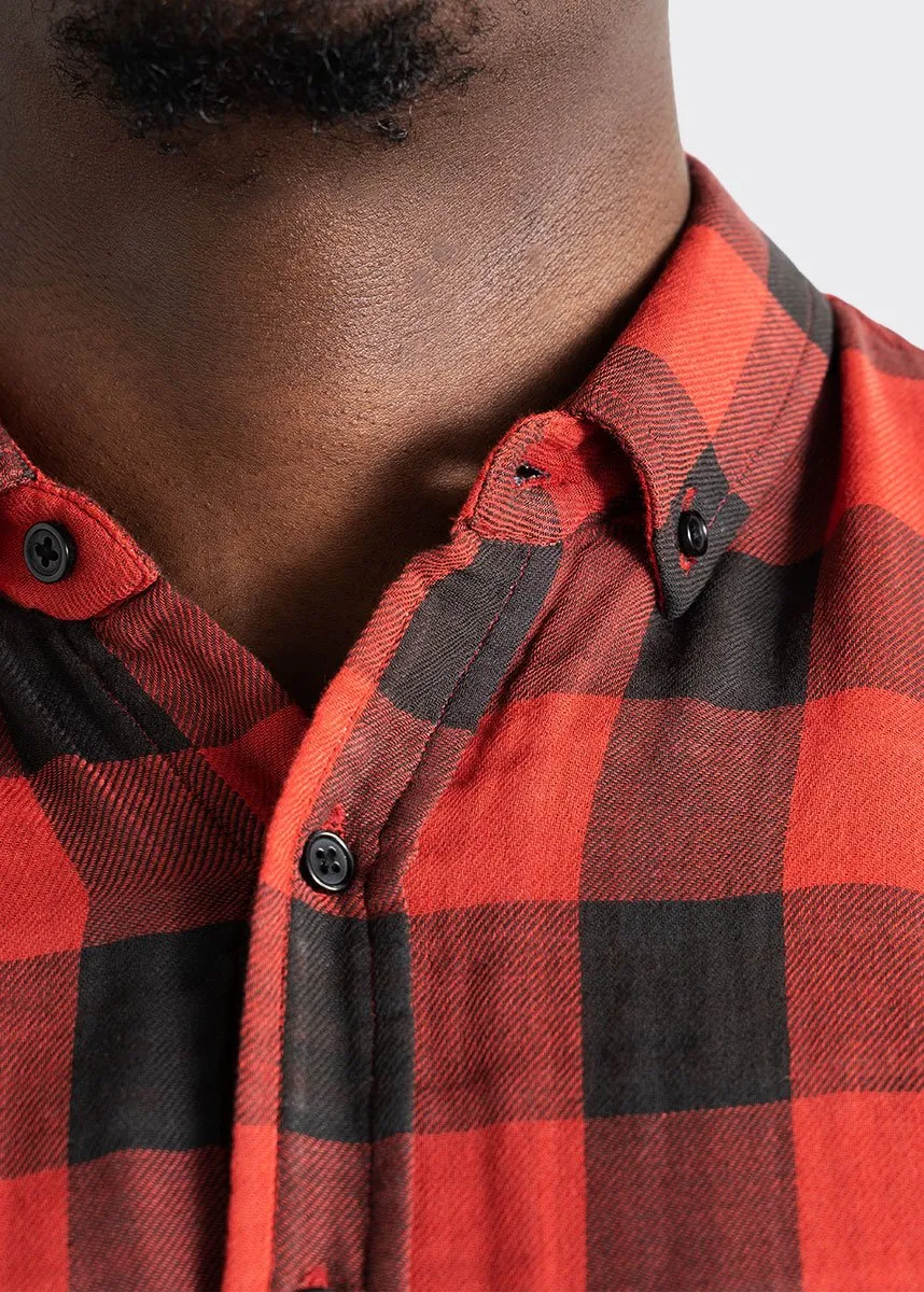 Double-Weave Button-Up Shirt for Tall Men in Red & Black Plaid sold by American Tall product image thumbnail 2