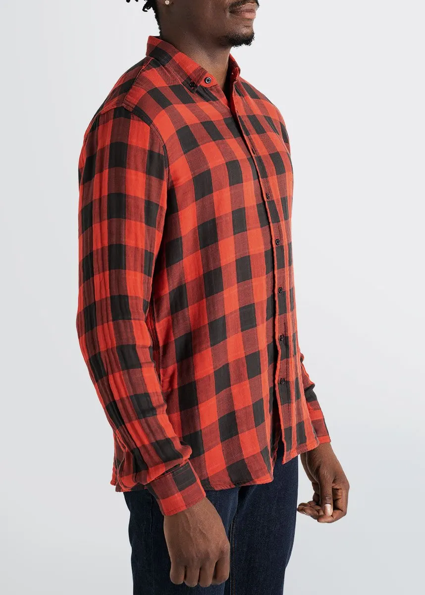 Double-Weave Button-Up Shirt for Tall Men in Red & Black Plaid sold by American Tall product image thumbnail 3