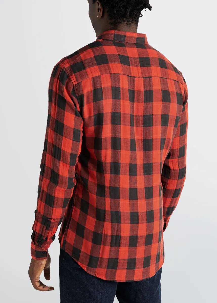 Double-Weave Button-Up Shirt for Tall Men in Red & Black Plaid sold by American Tall product image thumbnail 5