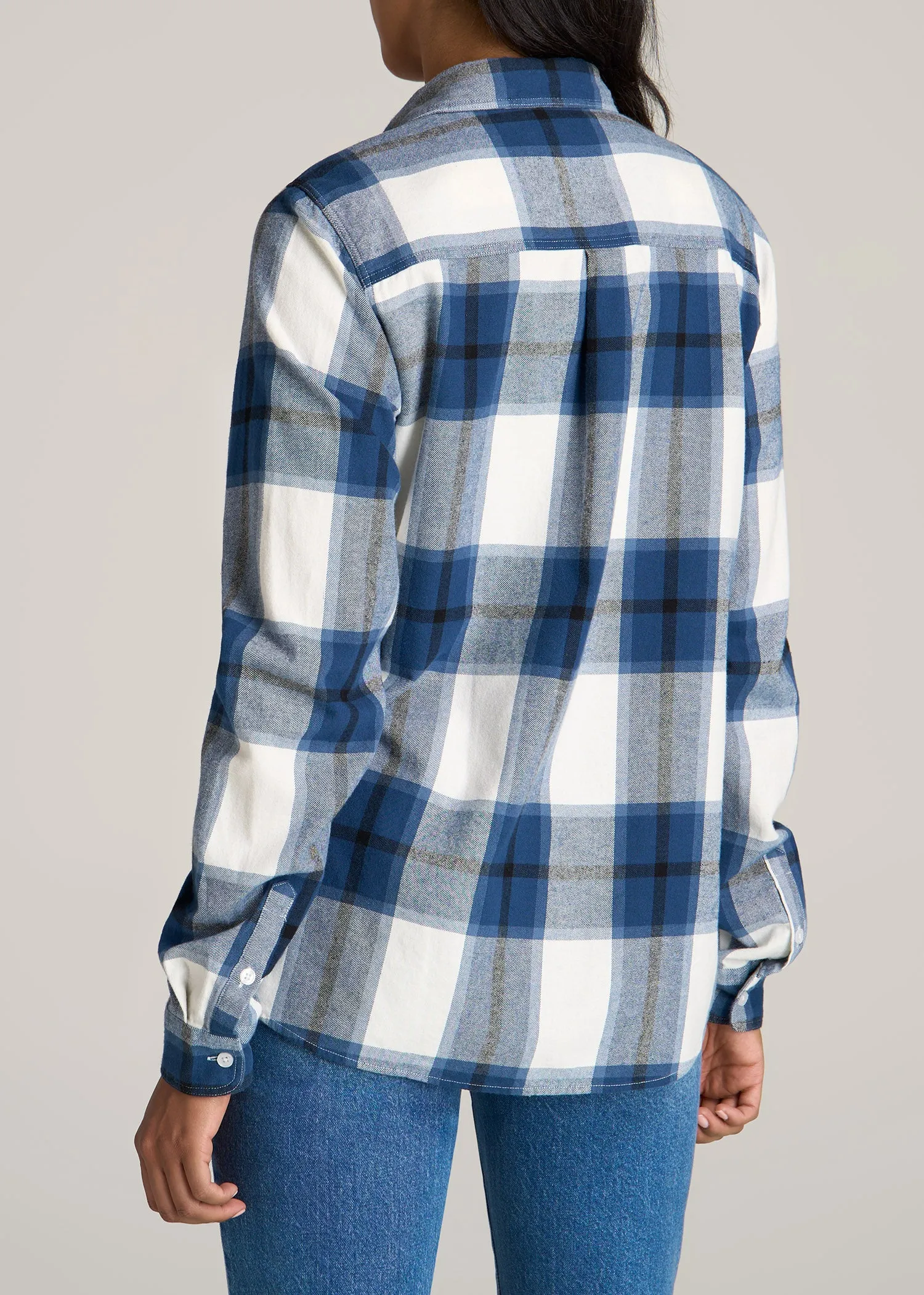 Flannel Button-Up Shirt for Tall Women in Ocean Blue and White sold by American Tall product image thumbnail 5