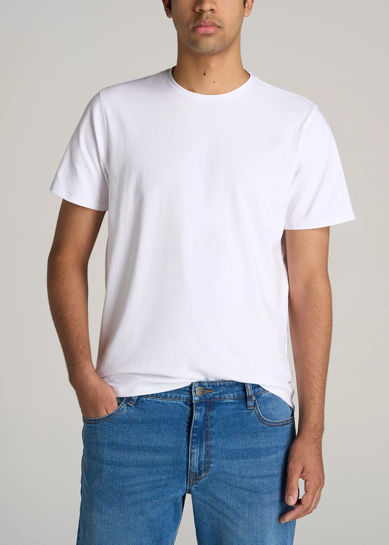 The Essential REGULAR-FIT Crew-Neck Men's Tall Tees in White sold by American Tall