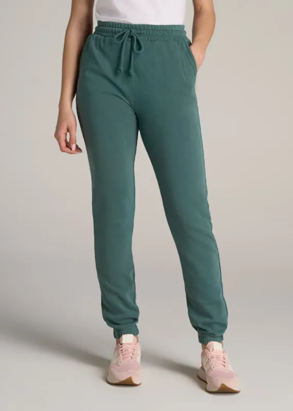 Wearever Fleece SLIM-FIT High-Waisted Women's Garment Dye Sweatpants in Juniper Green sold by American Tall