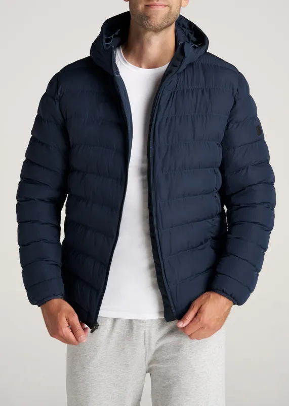 Medium-Weight Tall Puffer Jacket for Men in Navy sold by American Tall