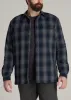LJ&S Men's Tall Sherpa Lined Shirt Jacket in Midnight Navy & Medium Grey Plaid sold by American Tall
