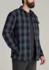 LJ&S Men's Tall Sherpa Lined Shirt Jacket in Midnight Navy & Medium Grey Plaid sold by American Tall