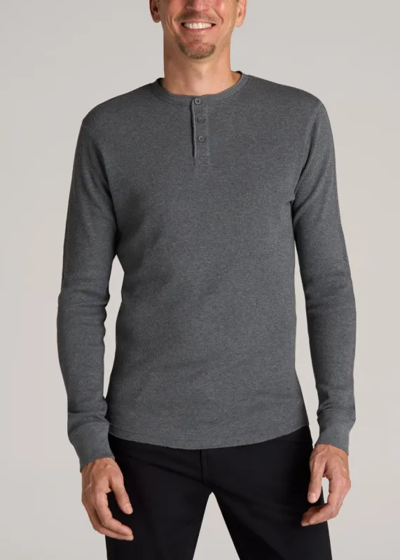 Double Honeycomb Thermal Long-Sleeve Henley Shirt for Tall Men in Charcoal Mix sold by American Tall