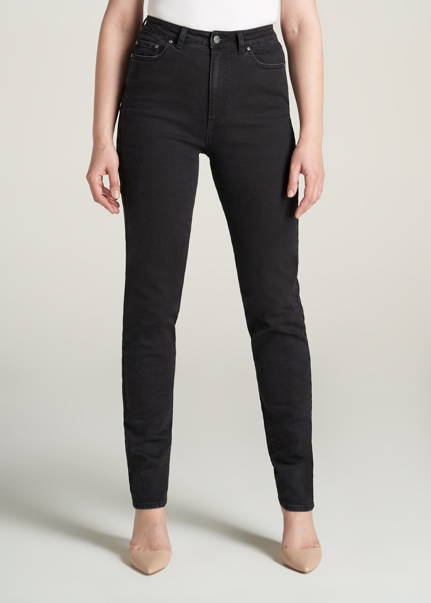 The Lola - Stretch Slim-Fit Tall High Waisted Jeans for Tall Women in Black sold by American Tall