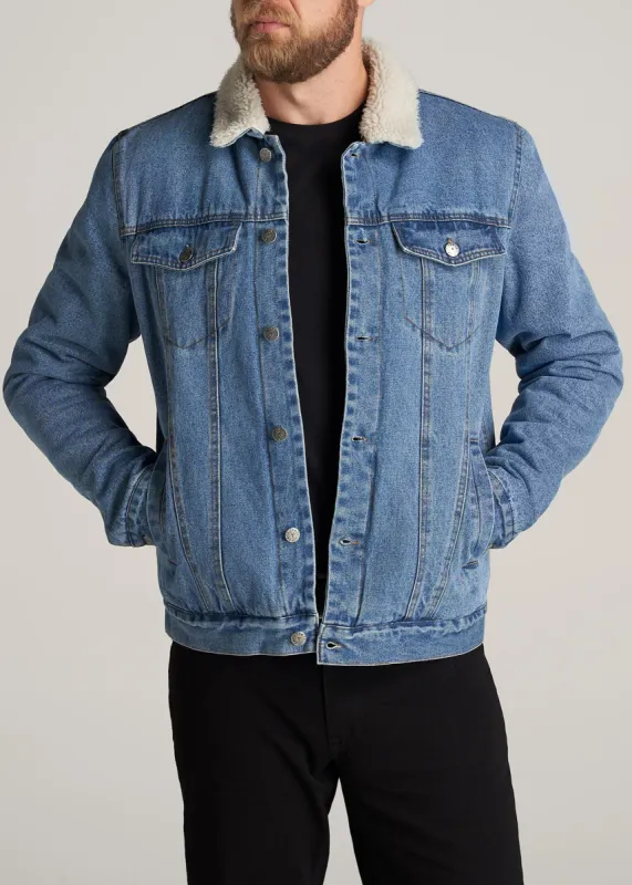 Denim Sherpa Tall Men's Jacket in Stonewash Blue sold by American Tall