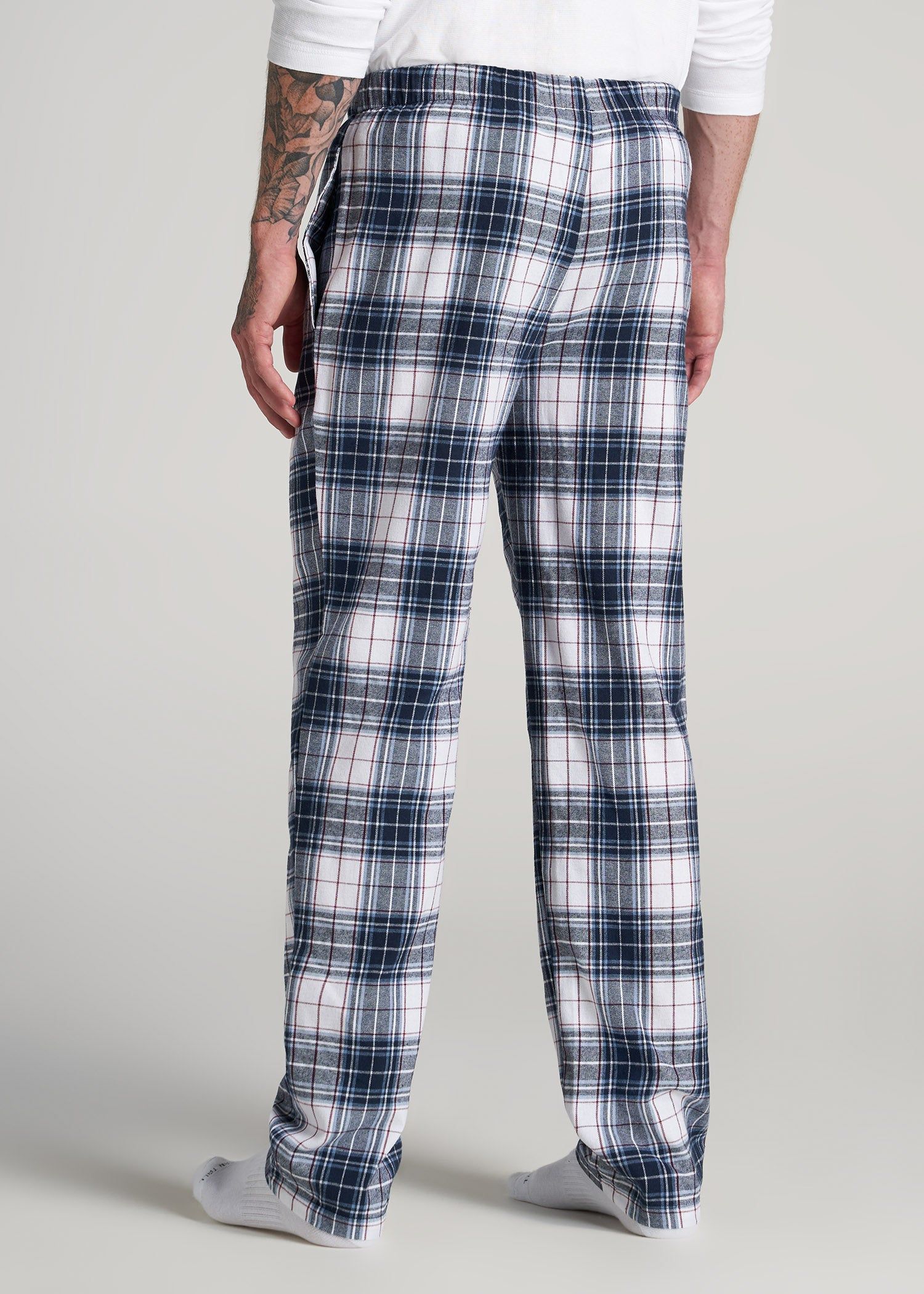 Plaid Pajama Pants for Tall Men in Dark Cobalt & Red Plaid sold by American Tall product image thumbnail 5