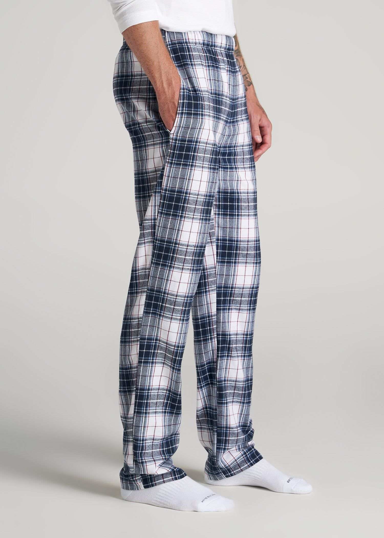 Plaid Pajama Pants for Tall Men in Dark Cobalt & Red Plaid sold by American Tall product image thumbnail 3