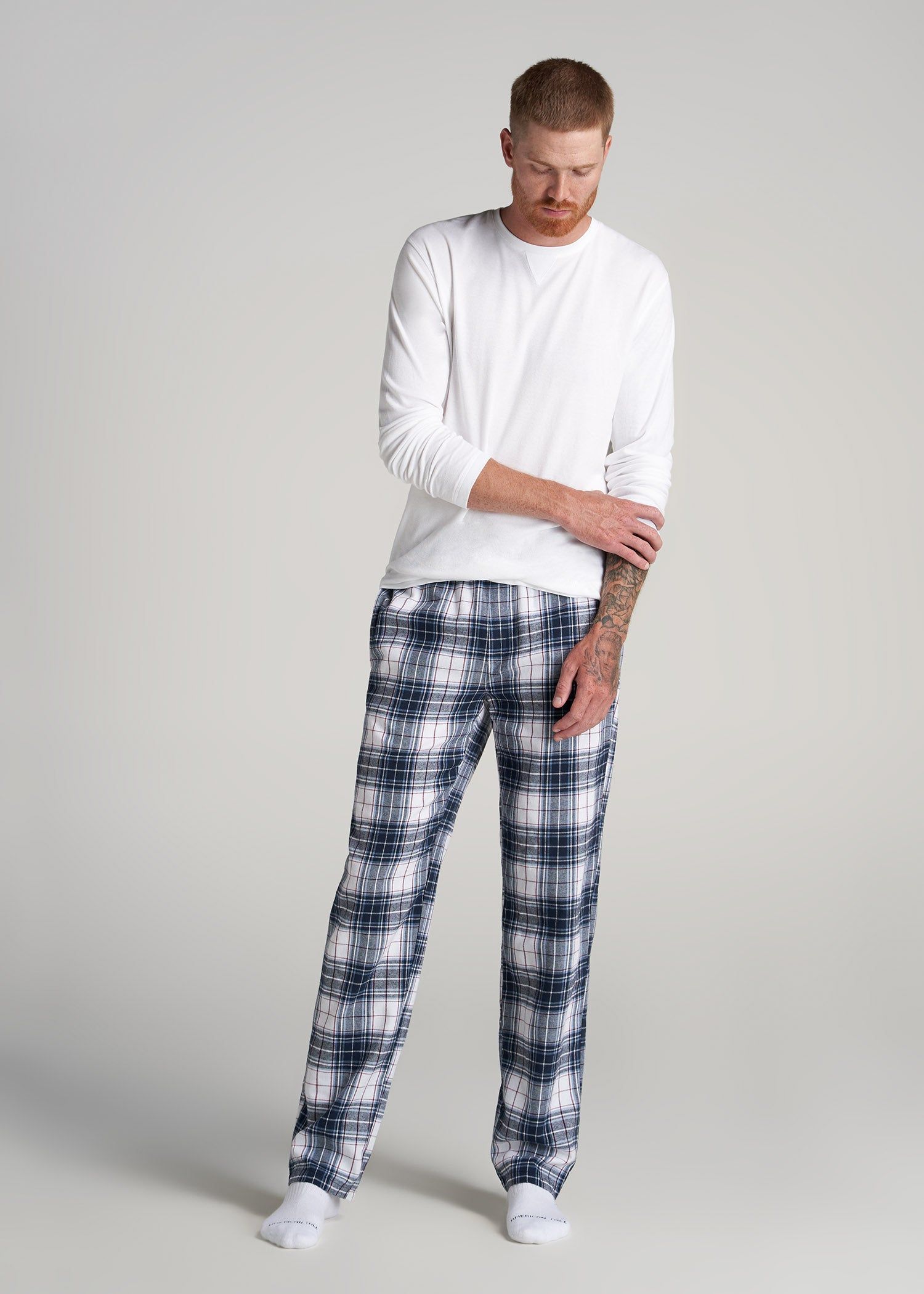 Plaid Pajama Pants for Tall Men in Dark Cobalt & Red Plaid sold by American Tall product image thumbnail 4