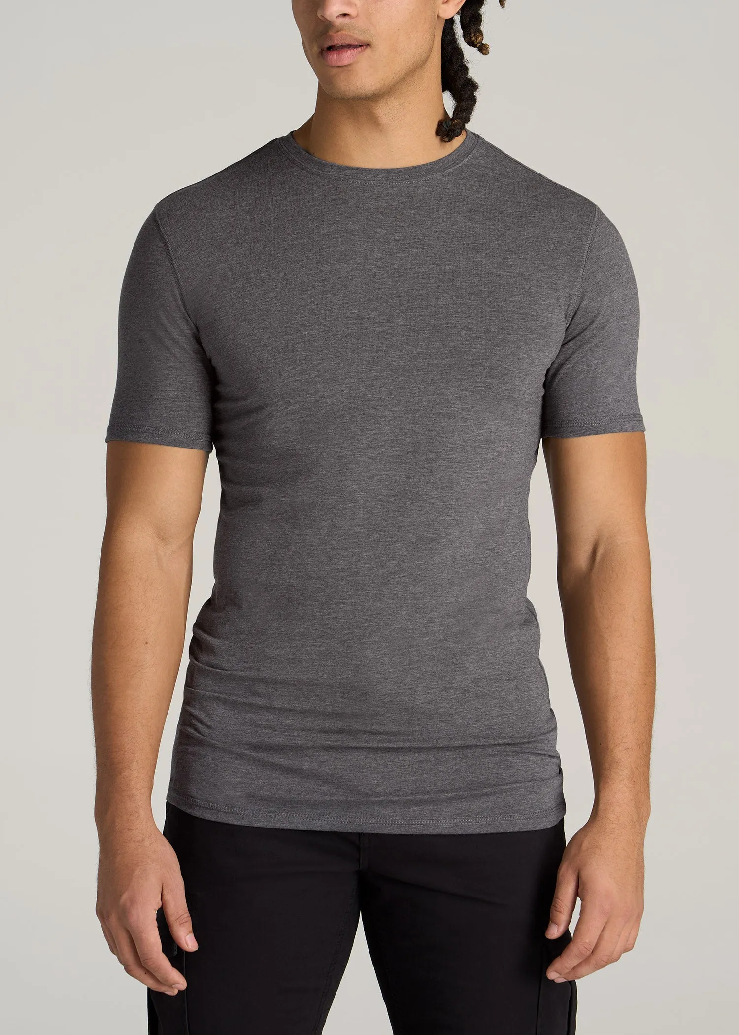 The Essential SLIM-FIT Crewneck Tee for Tall Men in Charcoal Mix sold by American Tall