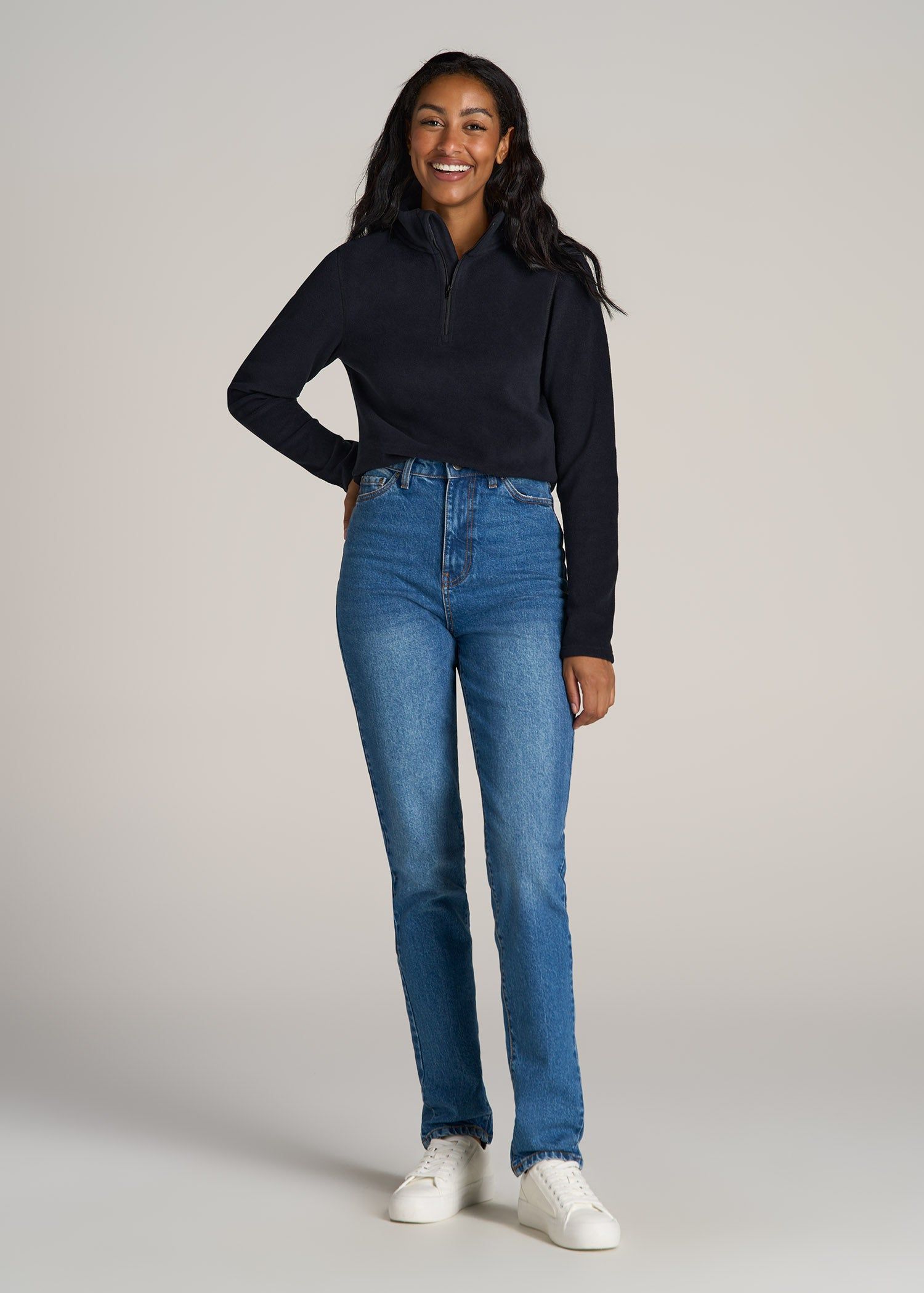 Half Zip Polar Fleece Pullover Sweater for Tall Women in Black sold by American Tall product image thumbnail 4