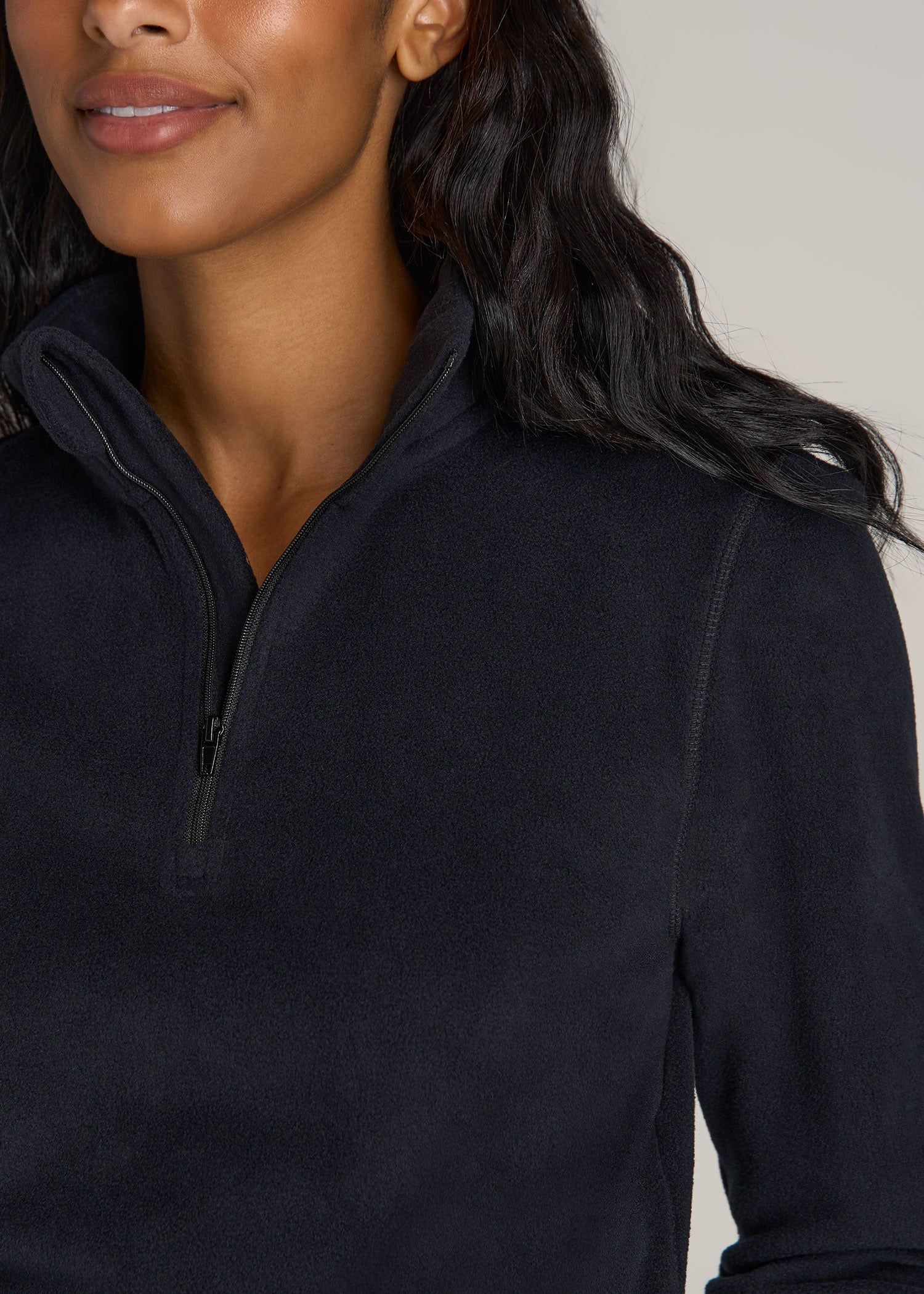 Half Zip Polar Fleece Pullover Sweater for Tall Women in Black sold by American Tall product image thumbnail 2