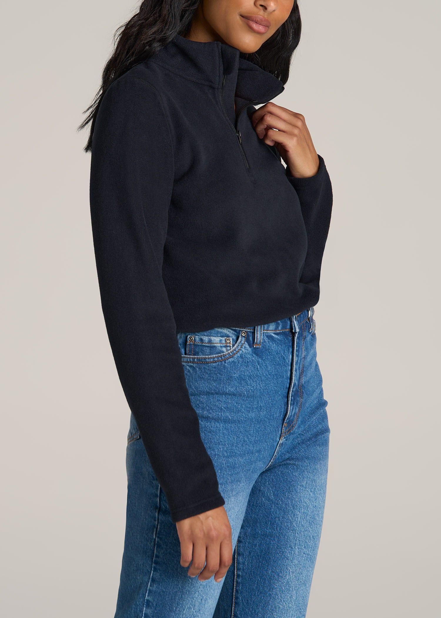 Half Zip Polar Fleece Pullover Sweater for Tall Women in Black sold by American Tall product image thumbnail 3