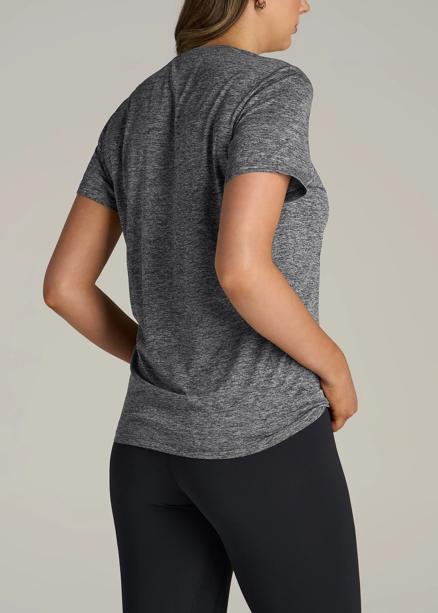 Short Sleeve Active V Neck T-Shirt for Tall Women in Grey Space Dye sold by American Tall product image thumbnail 5
