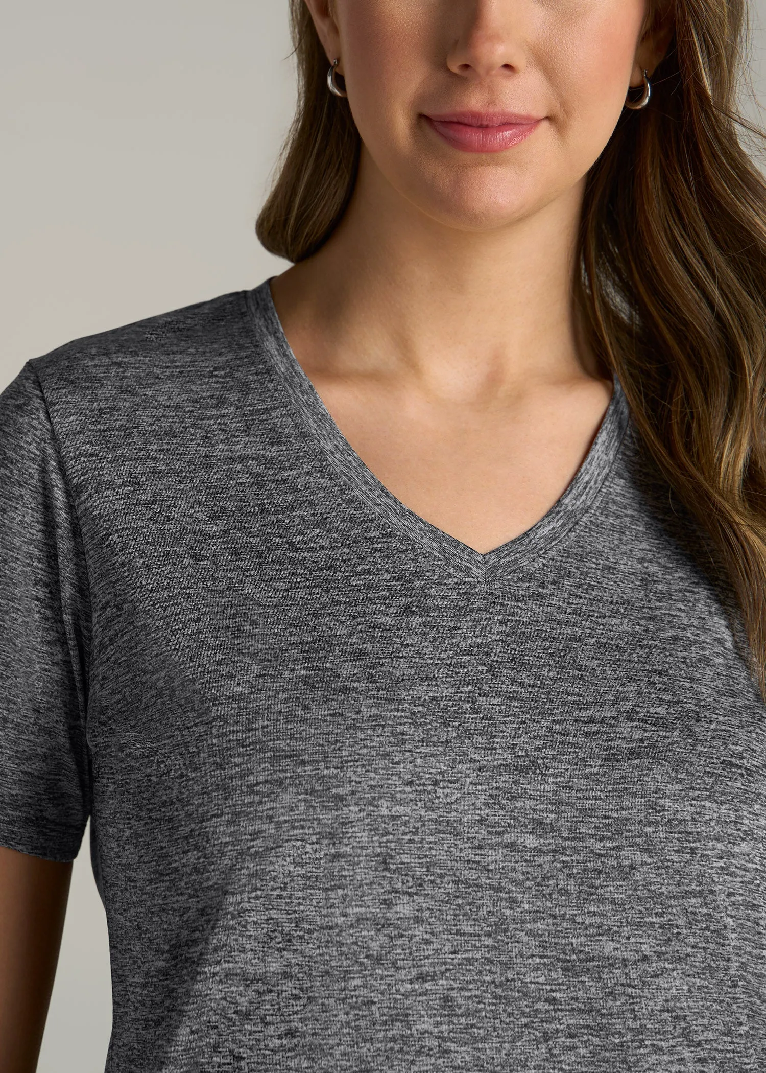 Short Sleeve Active V Neck T-Shirt for Tall Women in Grey Space Dye sold by American Tall product image thumbnail 2