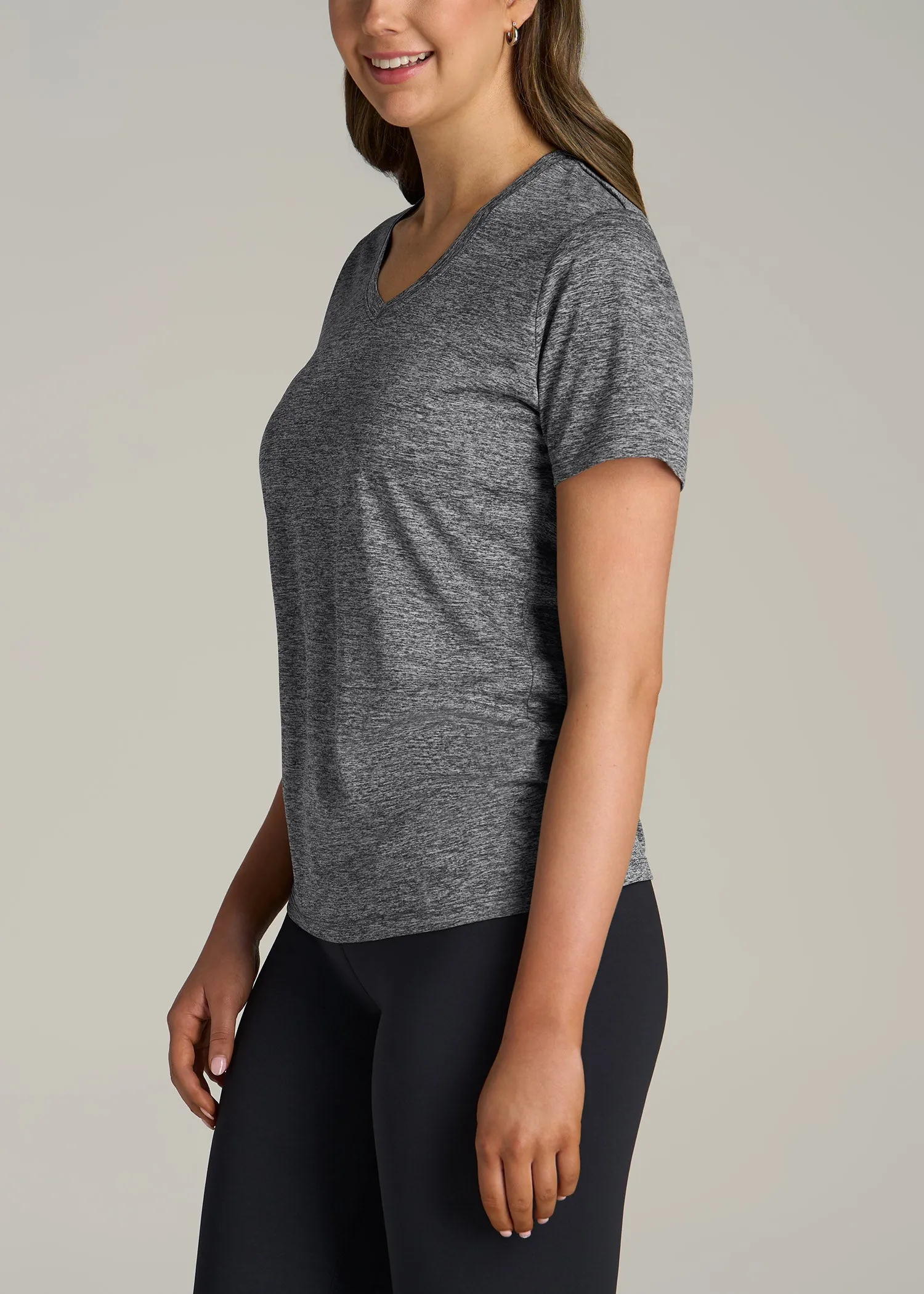 Short Sleeve Active V Neck T-Shirt for Tall Women in Grey Space Dye sold by American Tall product image thumbnail 3