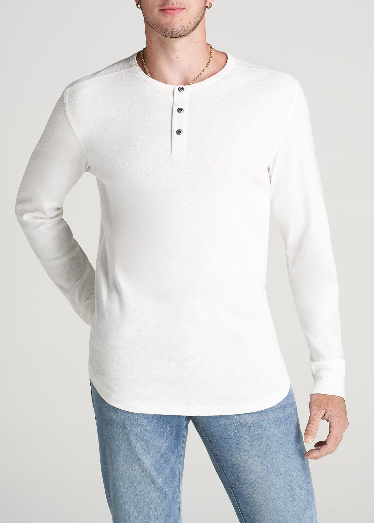 Heavy Slub Henley Shirt for Tall Men in Ecru sold by American Tall