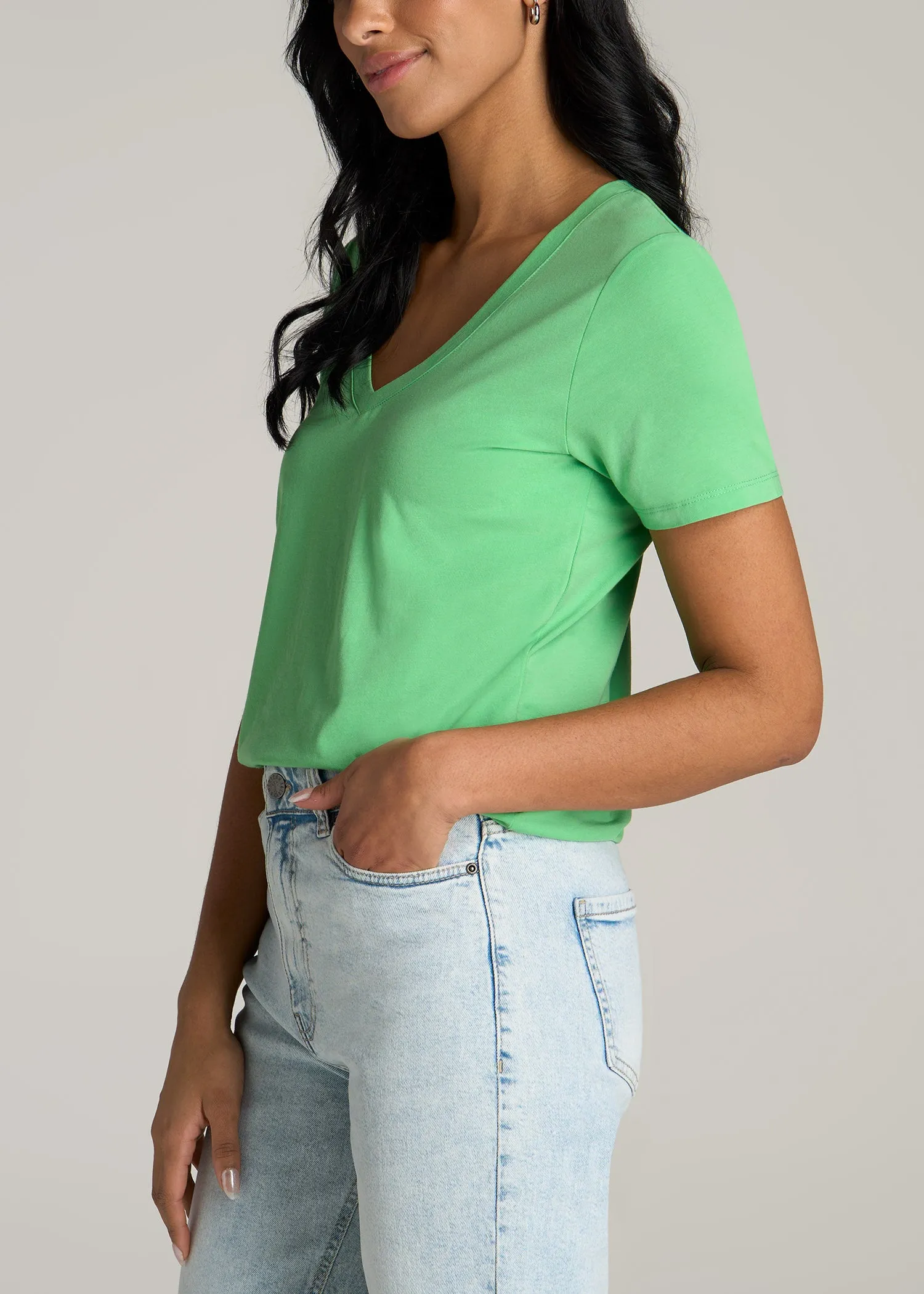 Women's Tall Scoop V-Neck Tee in Matcha sold by American Tall product image thumbnail 3