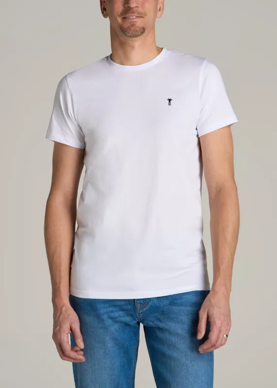 MODERN-FIT Embroidered Logo Crewneck T-Shirt for Tall Men in White sold by American Tall