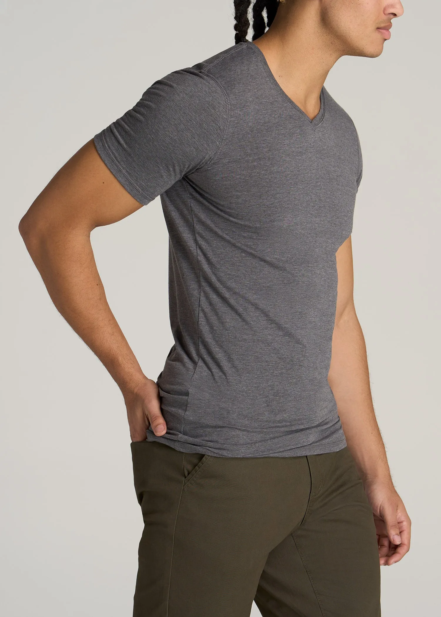 The Essential SLIM-FIT V-Neck Men's Tall Tees in Charcoal Mix sold by American Tall product image thumbnail 3