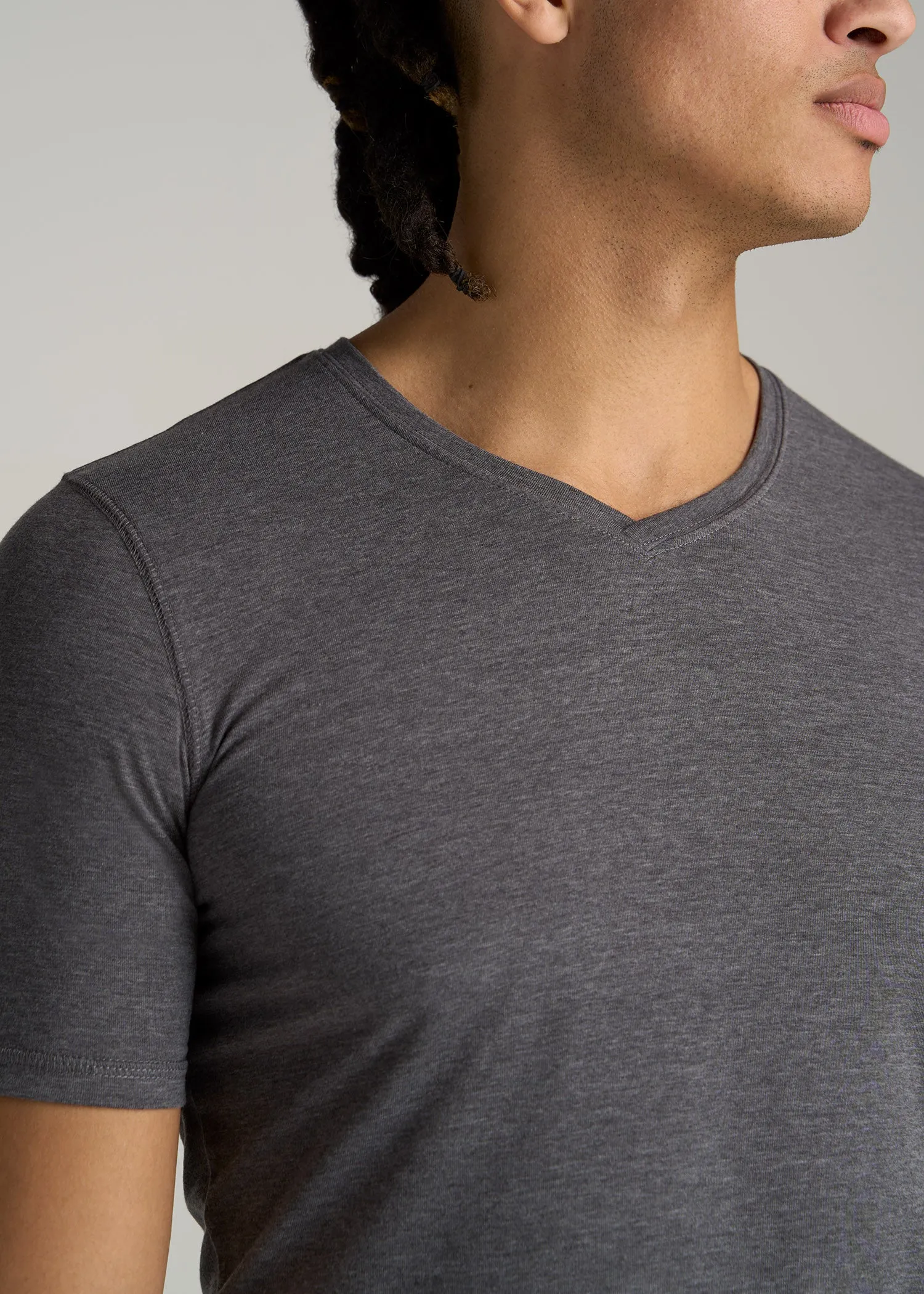 The Essential SLIM-FIT V-Neck Men's Tall Tees in Charcoal Mix sold by American Tall product image thumbnail 2